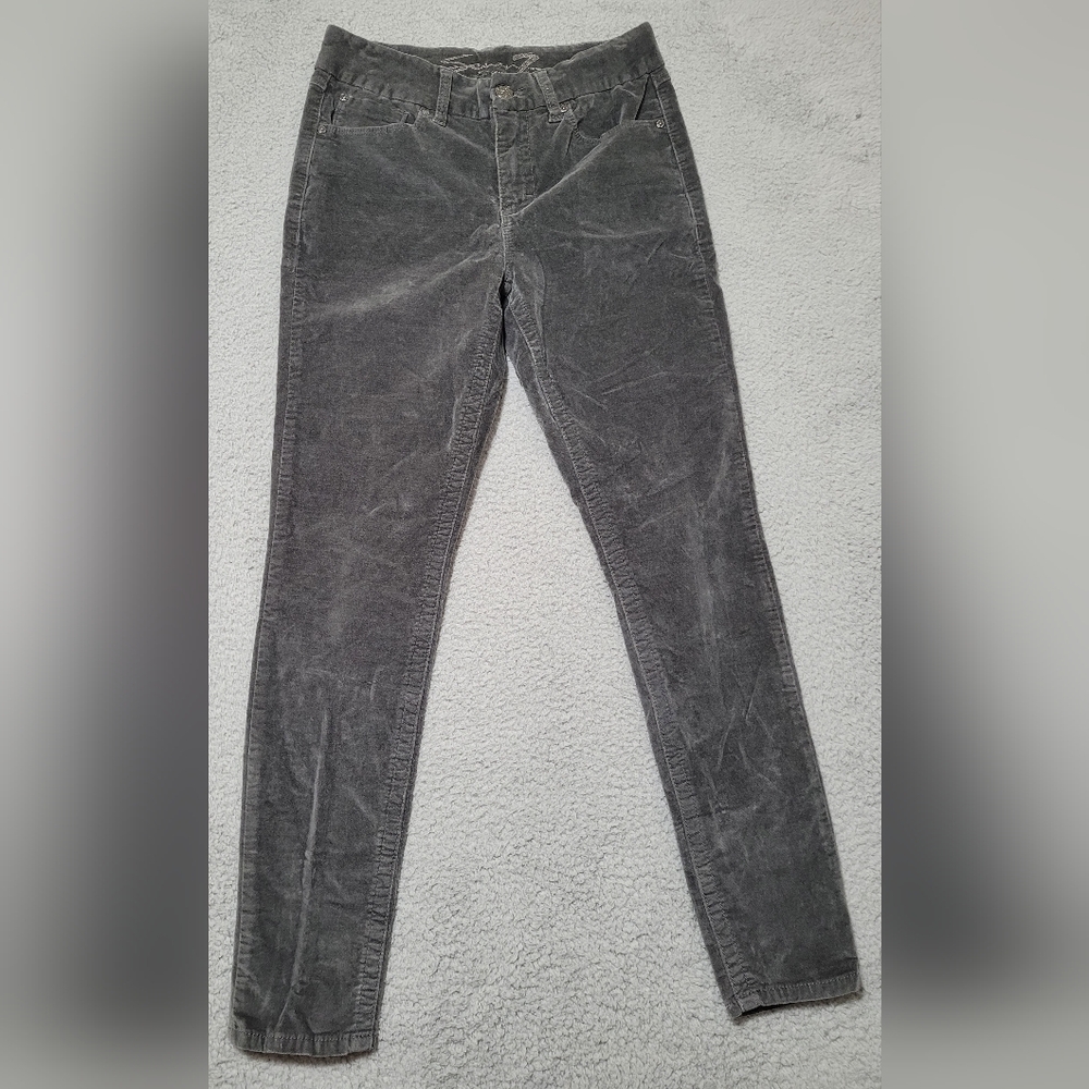 Seven7 Tummyless High-Rise Skinny Gray Velvet Pants Size 6